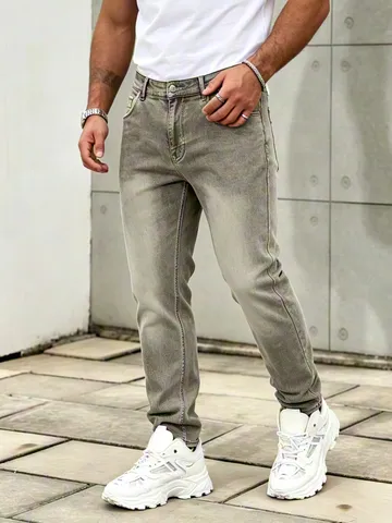 Herren Slim Straight Jeans Retro Distressed Washed Denim Hose Baumwolle Stretch Lässige Modehose Für Herren