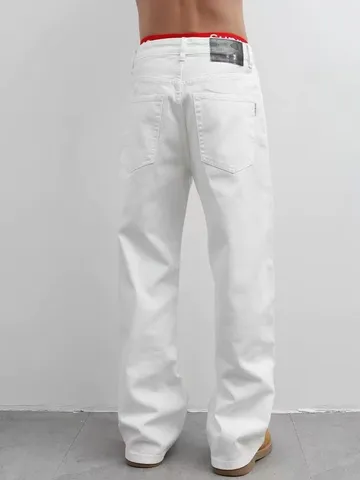 Herren Casual High Street Weiß Gerade Legierung Denim Hose Lose Passform Einfarbig Gewaschen Baumwolle Lange Jeans Für Tägliche Kleidung