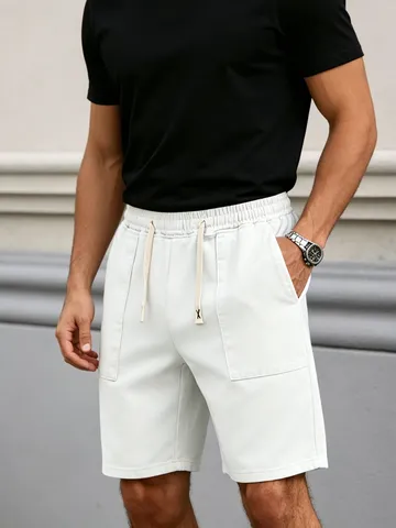 Herren Casual Denim Shorts Sommer Locker Gerades Bein Baumwollmischung Elastischer Bund Kordelzug Einfarbige Shorts