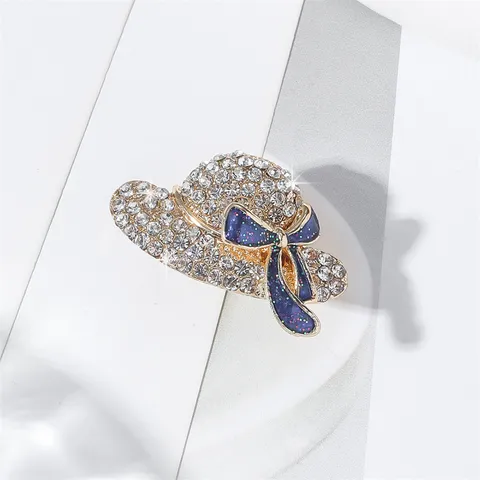 Fashion Zinc Alloy Rhinestone Bow Knot Hat Brooch For Women Shiny Small Luxury Design Pin For Suit Coat Decoration