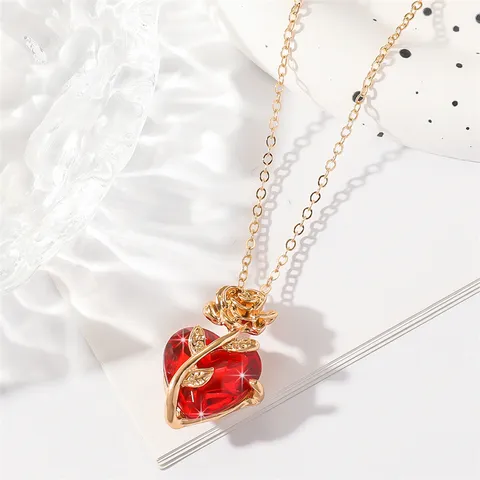 Gotischer Dunkler Stil Rose Herz Anhänger Halskette Für Damen Zinklegierung Strass Choker Halloween Valentinstag Schmuck Geschenk