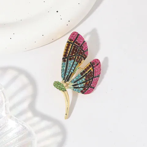 Colorful Rhinestone Dragonfly Butterfly Brooch For Women Zinc Alloy Electroplated Insect Lapel Pin Scarf Buckle Creative Jewelry