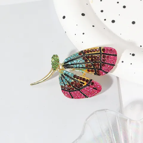 Colorful Rhinestone Dragonfly Butterfly Brooch For Women Zinc Alloy Electroplated Insect Lapel Pin Scarf Buckle Creative Jewelry