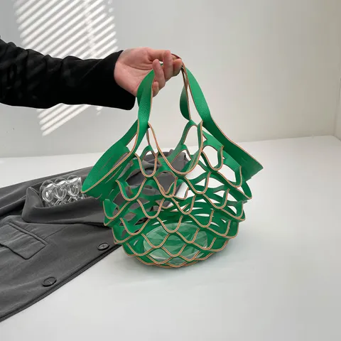 Damen Mode PU Leder Hohlnetz Handtasche Trendige Offene Eimerform Lässige Tragetasche Alltägliche Einkaufstasche Für Den Urlaub