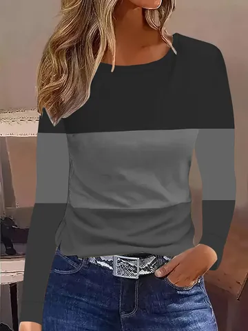 Dames Casual Kleurblok Pullover Sweatshirt Lange Mouwen Patchwork Ronde Hals Losse Top Voor Lente Herfst Mode