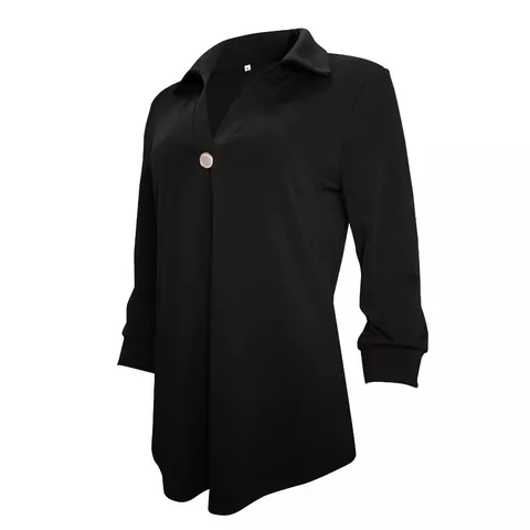 Women Casual Polyester Blouse Shirt Lapel V Neck Single Button Top Short Sleeve Solid Color Elegant Office Work Wear