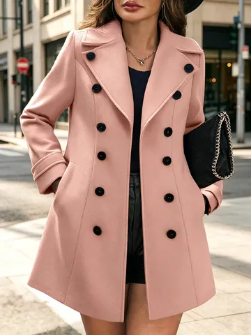 Damen Mittellang Doppelreihig Wildleder Blazer Mantel Slim Fit Revers Langarm Herbst Winter Büro Elegant Outwear