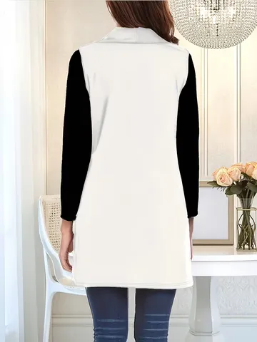 Women Casual Solid Sleeveless Long Vest Gilet Open Front Waistcoat Pockets Autumn Winter Outerwear Cotton Blend Gilet