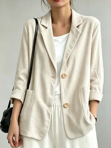 Blazer Casual da Donna in Velluto a Coste Vintage Revers Monopetto Tinta Unita Capispalla per Autunno Inverno Ufficio Donna Top
