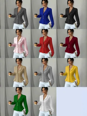 Blazer para Mujer Corte Ajustado Elegante Solapa Doble Botonadura Chaqueta Manga Larga Color Sólido Oficina Top