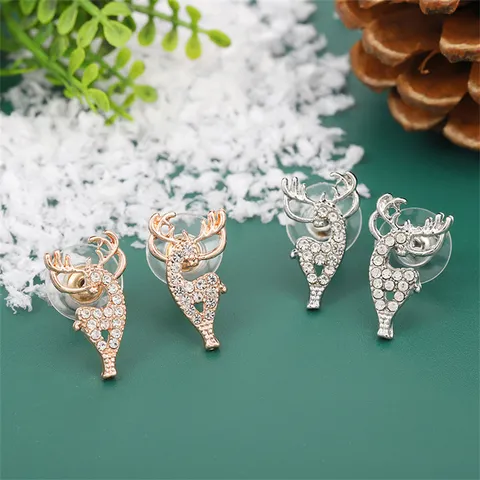 Orecchini a Bottone con Renna di Natale Carini Eleganti Orecchini in Lega con Strass a Forma di Cervo Gioielli Festivi Regalo per Donna