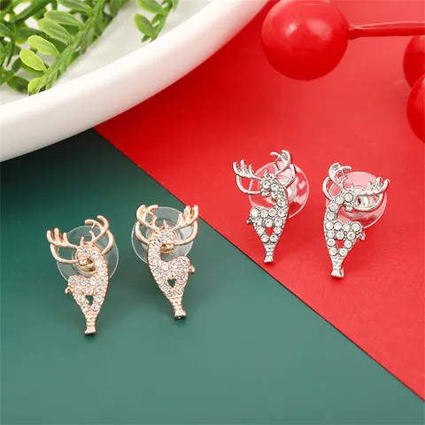 Orecchini a Bottone con Renna di Natale Carini Eleganti Orecchini in Lega con Strass a Forma di Cervo Gioielli Festivi Regalo per Donna