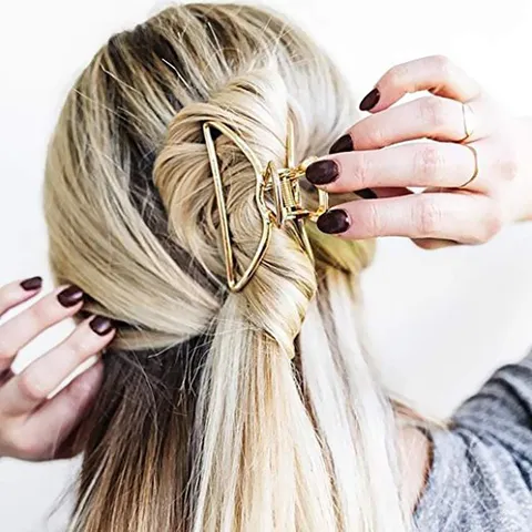 Pinza de Pelo de Aleación Geométrica Calada Estilo Occidental Oro Metal Horquilla Grande Antideslizante para Baño Mujer Accesorios Diarios