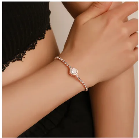 Mode Legering Strass Hart Rond Armband Verstelbaar Klauwketting Elegant Charme Armband Voor Vrouwen Meisjes Sieraden Cadeau