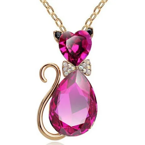 Schattige Legering Strass Kat Hanger Halsketting Elegante Strik Kristal Dier Ketting Halsketting Mode Sieraden Cadeau Voor Vrouwen