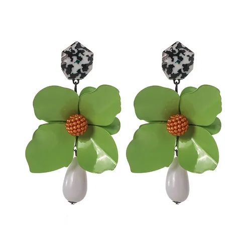 Vintage Overdreven Legering Kunstparel Bloem Oorknopjes Voor Vrouwen Strass Traanvorm Floraal Statement Sieraden Cadeau