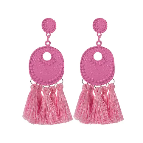Vintage Legering Lange Kwastjes Oorbellen Voor Vrouwen Mode Geometrische Ronde Oorknopjes Met Stoffen Franjes Feest Sieraden