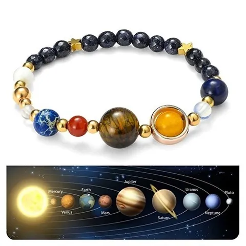 Zonnestelsel Acht Planeten Armband Voor Mannen Vrouwen Natuurlijke Vulkanische Steen Galaxy Universum Geweven Verstelbare Kralen Armband Cadeau Sieraden