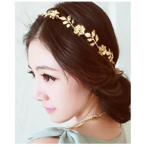 Barock Gold Legierung Blatt Blume Strass Haarband Elegante Mode Haarreif Damen Stirnband Kopfschmuck Party Hochzeit Schmuck