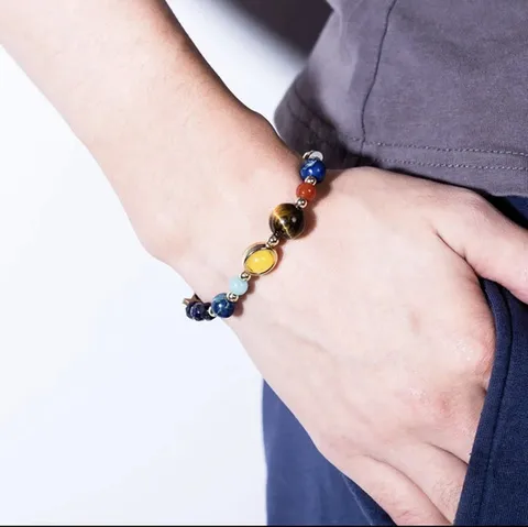 Zonnestelsel Acht Planeten Armband Voor Mannen Vrouwen Natuurlijke Vulkanische Steen Galaxy Universum Geweven Verstelbare Kralen Armband Cadeau Sieraden