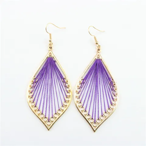 Pendientes Colgantes Geométricos de Rombo Hueco Tejidos a Mano Bohemios Vintage Étnicos de Aleación para Mujer Joyería de Viaje