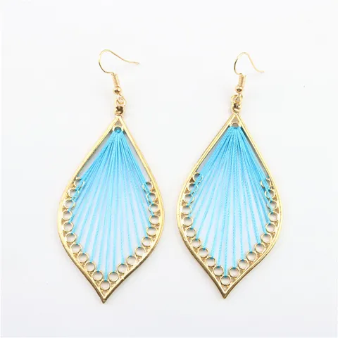 Pendientes Colgantes Geométricos de Rombo Hueco Tejidos a Mano Bohemios Vintage Étnicos de Aleación para Mujer Joyería de Viaje