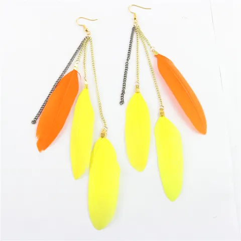 Boho Etnisch Lange Kwastje Natuurlijke Veer Oorbellen Legering Hanger Oorbellen Voor Dames Strand Vakantie Feest Sieraden