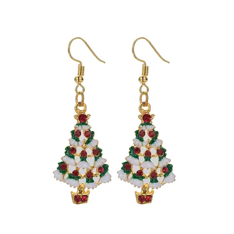 Modische Legierung Strass Weihnachtsbaum Ohrhänger Für Damen Elegante Festliche Emaille Schneeflocke Haken Ohrringe Party Schmuck Geschenk
