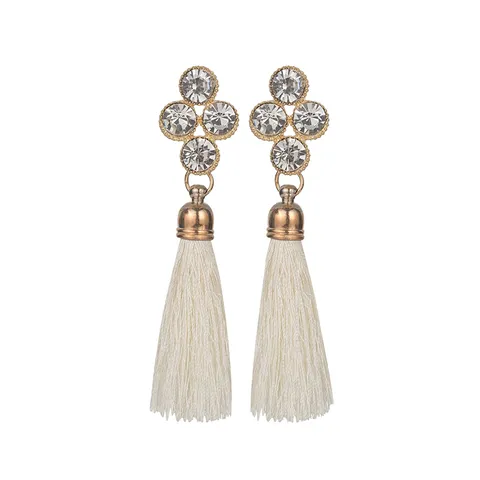 Vintage Bohemian Legering Strass Kruis Klaver Kwastje Oorhanger Voor Dames Etnische Stijl Lange Fransen Statement Oorbellen Sieraden