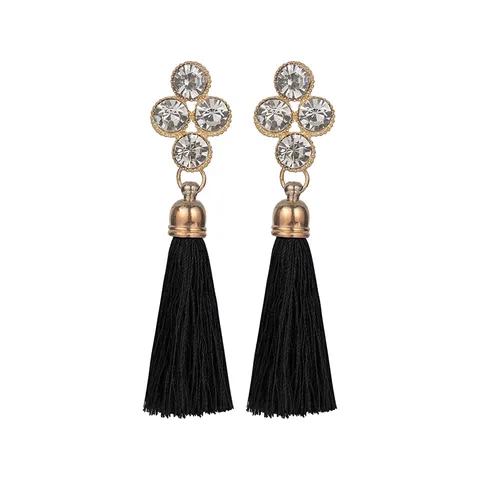 Vintage Bohemian Legering Strass Kruis Klaver Kwastje Oorhanger Voor Dames Etnische Stijl Lange Fransen Statement Oorbellen Sieraden