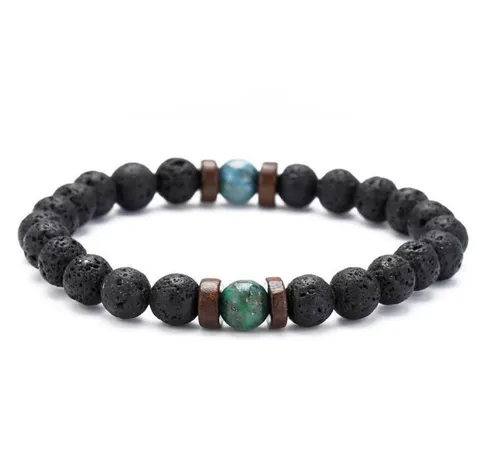 Etnische Lavasteen Kralen Elastische Armband Natuurlijke Vulkanische Steen Glas Houten Kralen Armband Voor Mannen Vrouwen Sieraden