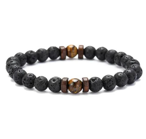 Etnische Lavasteen Kralen Elastische Armband Natuurlijke Vulkanische Steen Glas Houten Kralen Armband Voor Mannen Vrouwen Sieraden
