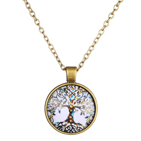 Vintage Rund Glas Cabochon Anhänger Halskette Retro Legierung Zeit Juwel Kette Halskette Für Damen Schmuck Dekoration Geschenk