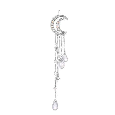 Horquilla de Luna de Aleación de Moda Diamantes de Imitación Fleco Cadena Larga Cristal Creciente Pasador Tocado Elegante Joyería de Fiesta para Mujer