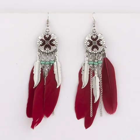 Vintage Ethnic Alloy Feather Tassel Drop Earrings For Women Bohemian Carved Round Disc Enamel Leaf Long Dangle Earrings Vacation Jewelry Gift