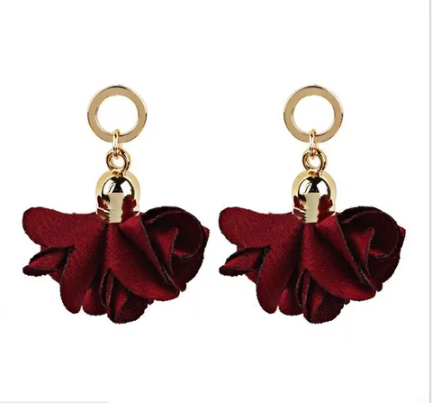 Orecchini a Bottone in Lega con Fiore di Stoffa da Donna Eleganti Petalo Tridimensionale Galvanico Orecchini Floreali Gioielli Regalo