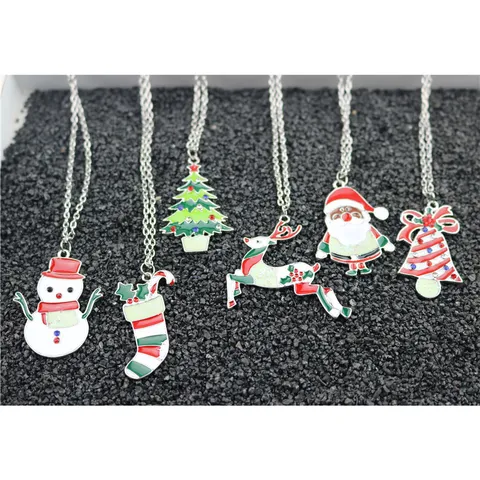 Kerst Hanger Ketting Cartoon Kerstman Sneeuwpop Rendier Boom Bedel Schakelketting Legering Strass Feestelijke Sieraden Cadeau Voor Wintervakantiefeest