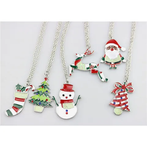 Kerst Hanger Ketting Cartoon Kerstman Sneeuwpop Rendier Boom Bedel Schakelketting Legering Strass Feestelijke Sieraden Cadeau Voor Wintervakantiefeest