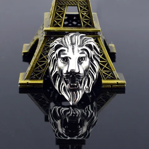 Vintage Lion Head Ring For Men Alloy Rhinestone Punk Tiger Head Animal Ring Bold Hip Hop Jewelry Fashion Finger Ring