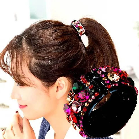 Fashion Alloy Rhinestone Hair Clip Elegant Round Crystal Ponytail Holder Korean Style Sparkly Hair Accessories For Women Party Daily Decoration