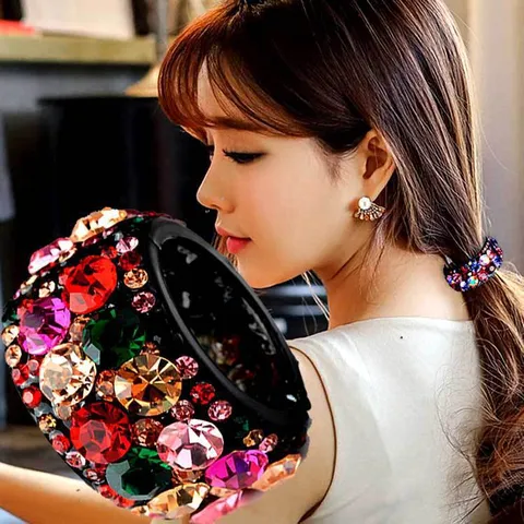 Fashion Alloy Rhinestone Hair Clip Elegant Round Crystal Ponytail Holder Korean Style Sparkly Hair Accessories For Women Party Daily Decoration