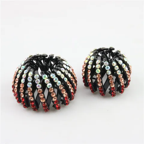 Korean Style Rhinestone Bird Nest Hair Bun Maker Elegant Expandable Ponytail Holder Claw Clip Geometric Resizable Crystal Hair Accessory For Women Daily