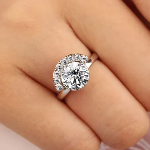 Chique Legering Strass Geometrische Waaiervormige Open Ring Voor Dames Goud Zilver Verguld Maan Ster Vingerring Sieraden