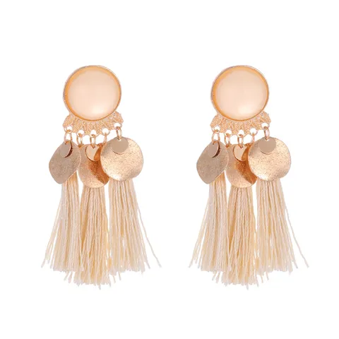 Bohemian Exaggerated Alloy Matte Round Disc Tassel Drop Earrings For Women Western Statement Geometric Multicolor Fringe Jewelry Earrings