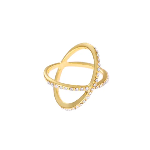 Holle Geometrische Kruisring Voor Vrouwen Goud Zilver Verguld Strass Ingelegde 3D Minimalistische Mode Sieraden Cadeau