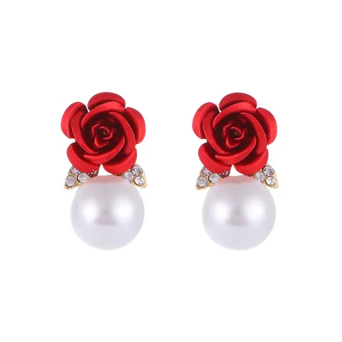 Legering Roos Bloem Oorknopjes Met Strass En Kunstparel Trendy Florale Oorbellen Voor Vrouwen Bruiloft Feest Sieraden