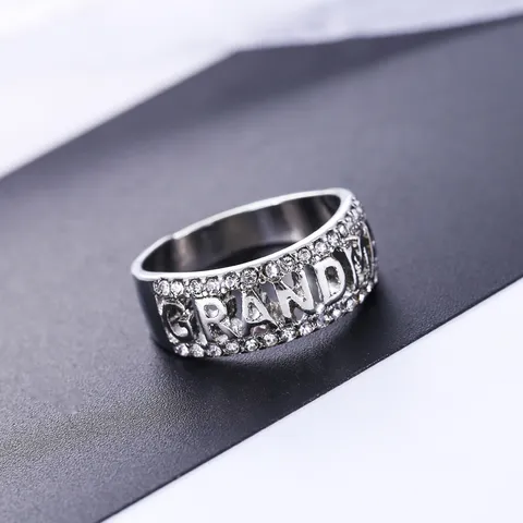 Mode Legering Strass GRANDMA Letter Ring Opengewerkte Kristallen Ringen Moederdag Cadeau Sieraden Voor Vrouwen