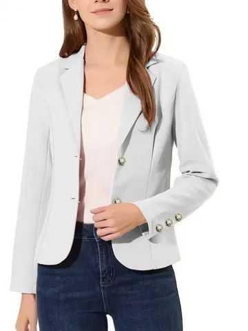 Mujeres Casual Slim Fit Color Sólido Solapa Manga Larga Botón Blazer Chaqueta Traje Corta Oficina Carrera Ropa