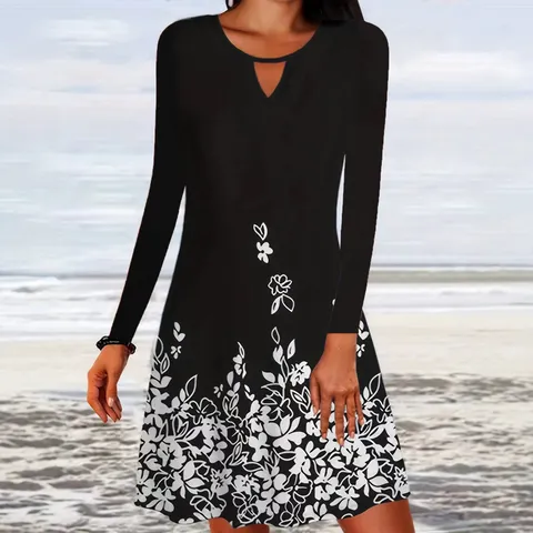 Vestido Midi con Estampado Floral y Cuello en V para Mujer Corte Holgado Estilo Dulce
