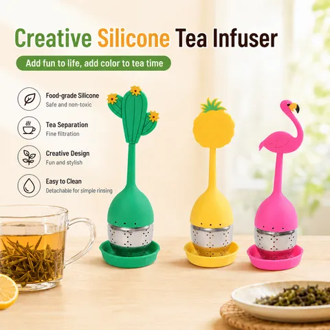 Stainless Steel Silicone Tea Infuser Creative Fruit Plant Shape Tea Strainer Loose Leaf Tea Filter With Drip Tray